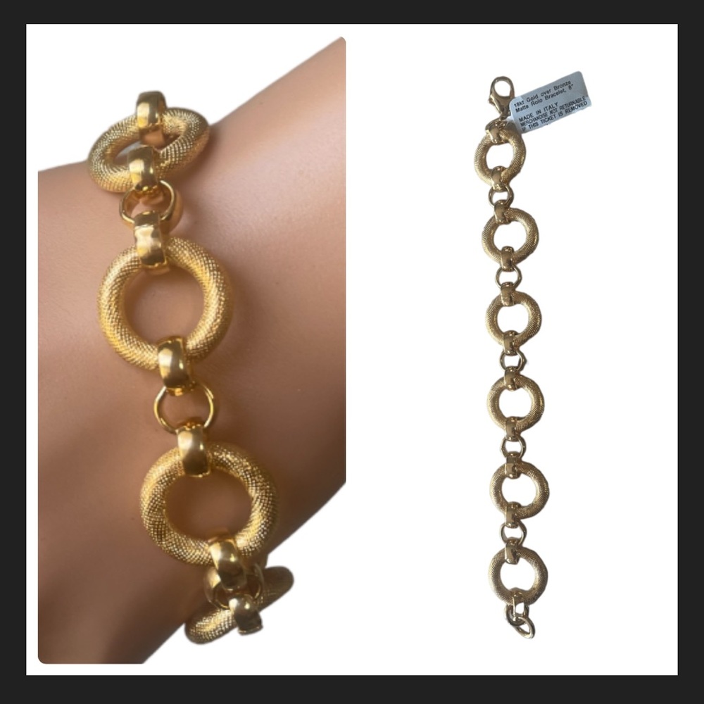 18kt Gold over Bronze Matte Rolo Bracelet, 8"